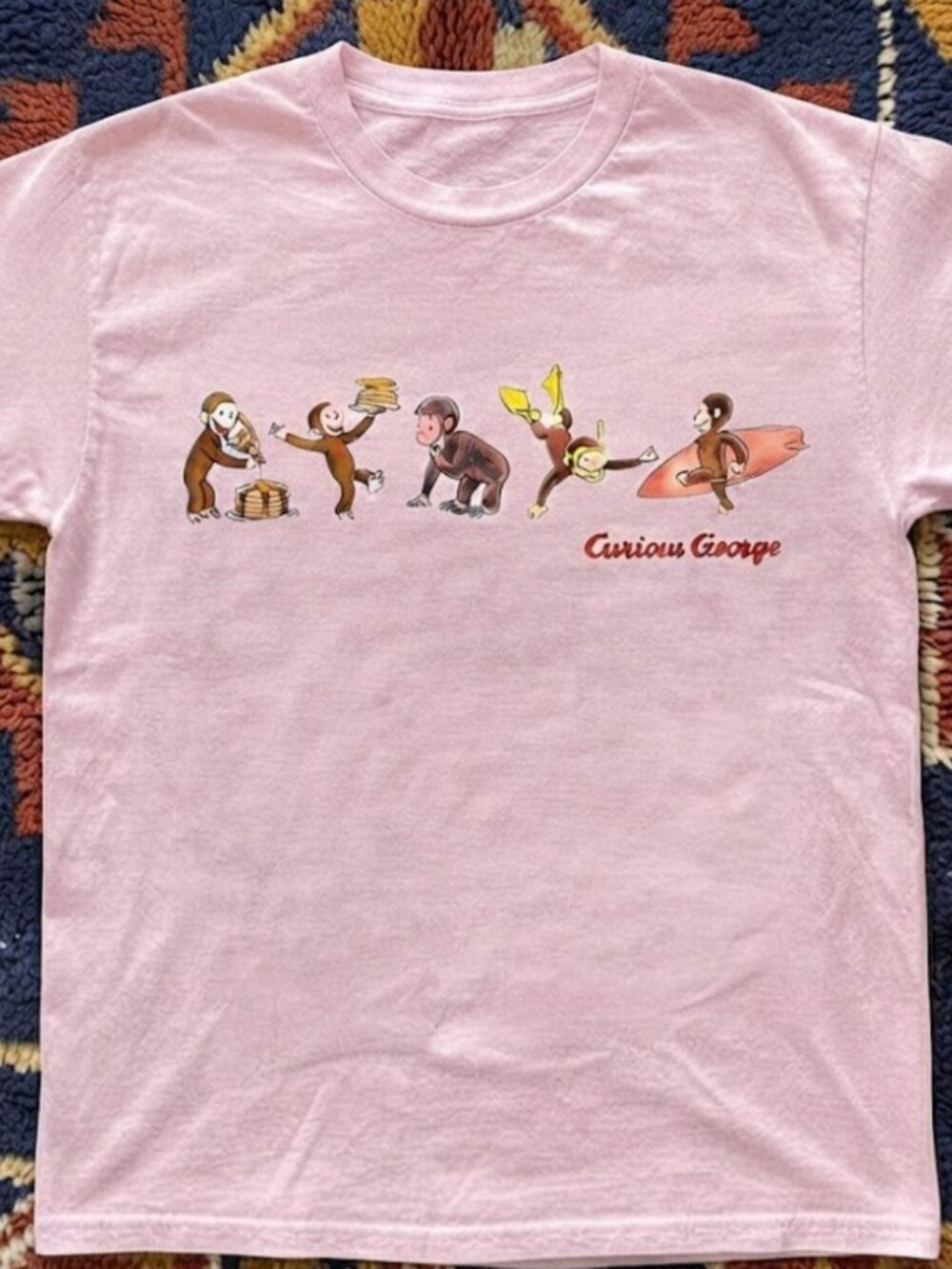 Curious George Cute Monkey Cartoon Pink graphic tee